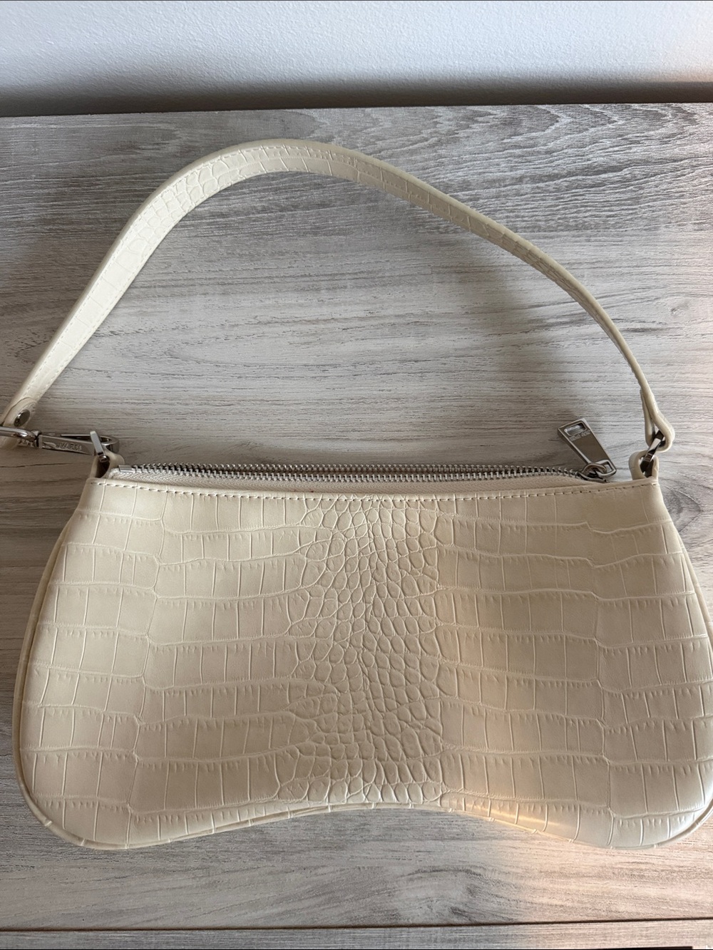 JW PEI Cream Croc-Embossed Shoulder Bag